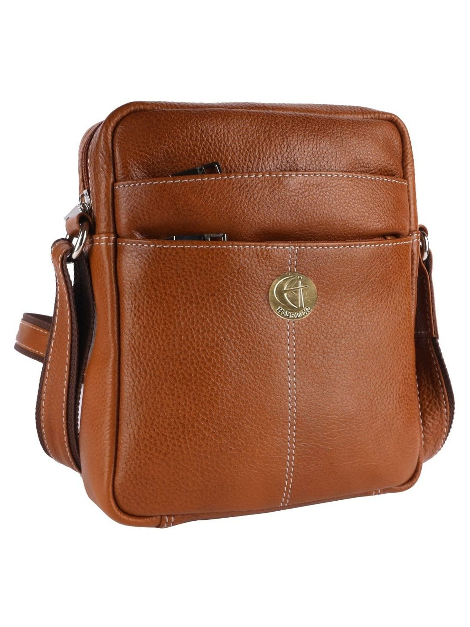 HiLEDER Tan Textured Small Leather 6.5 inch Cross Body Bag