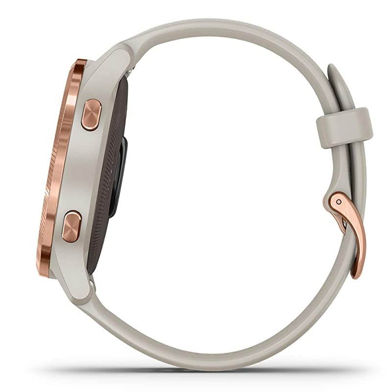 Garmin Venu (Light Sand/Rose Gold) Power Bundle | +HD Screen Protectors (x4) &  Portable Charger | AMOLED Display, Spotify | Fitness GPS Smartwatch