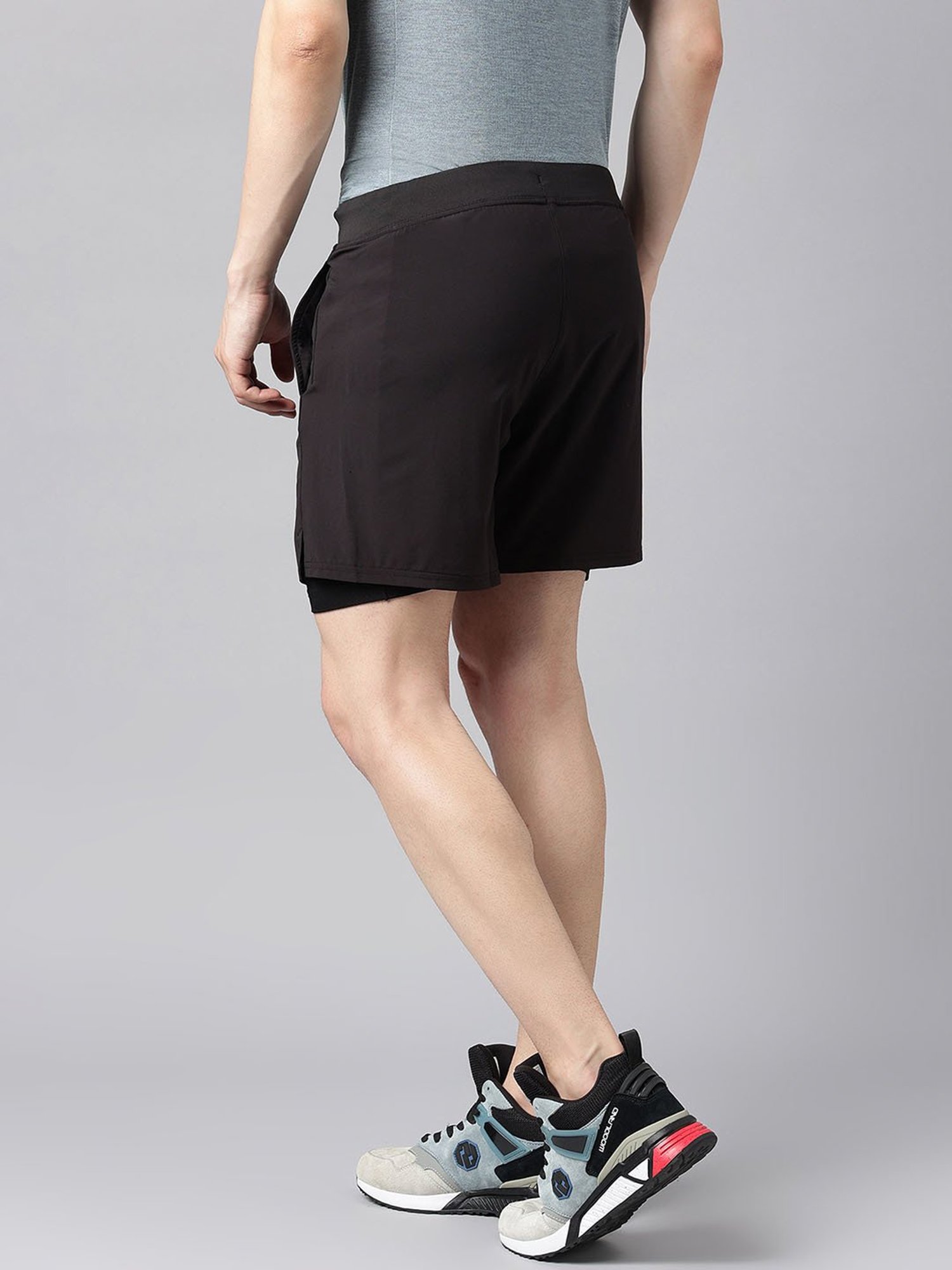 Woods Black Regular Fit Sports Shorts