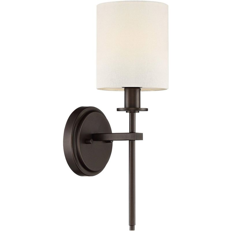 Barnes and Ivy Modern Swing Arm Wall Lamp Antique Brass Plug-In Light Fixture Taupe Fabric Bell Shade Bedroom Living Room Reading