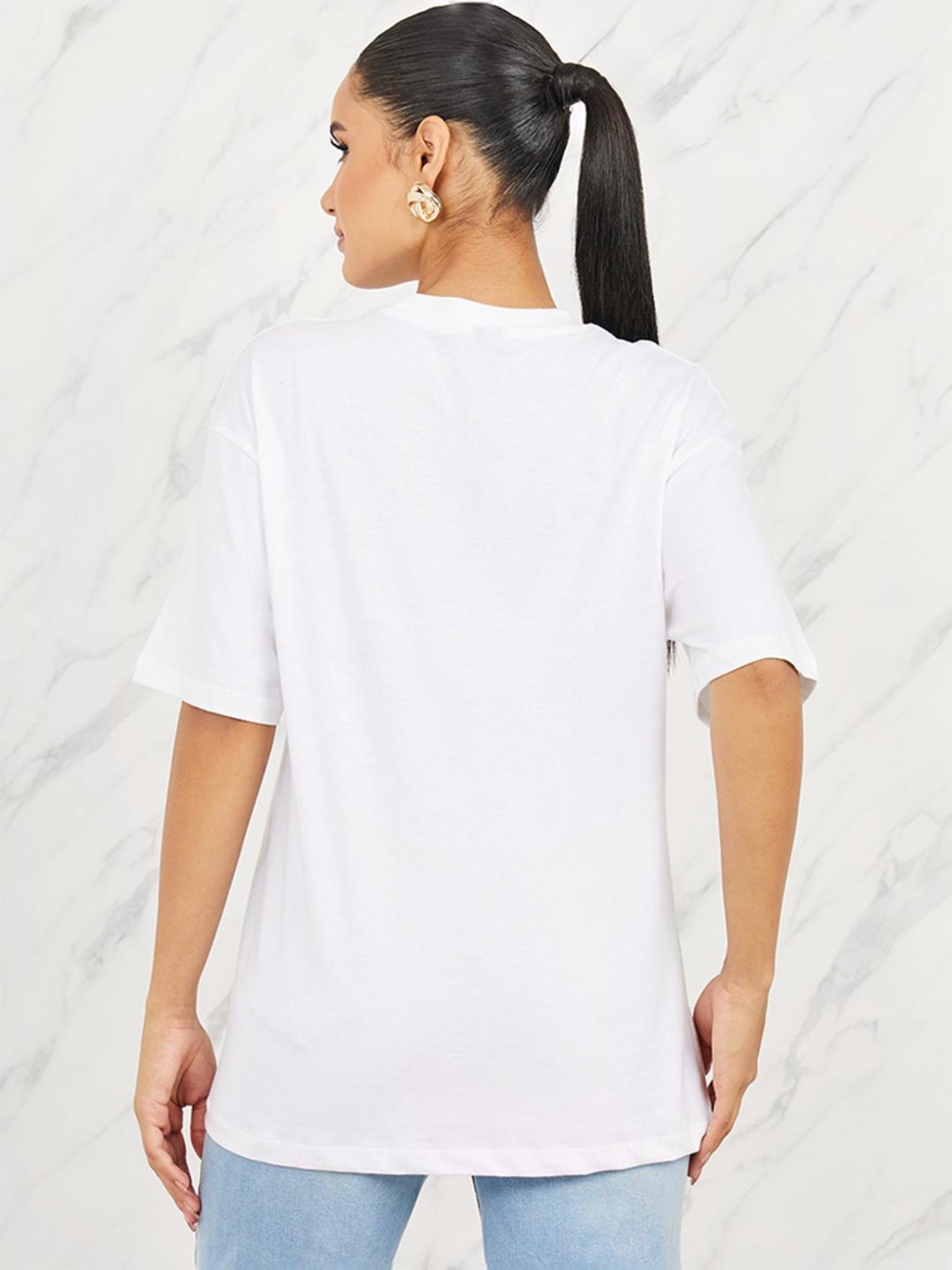 Styli White Cotton Embroidered T-Shirt