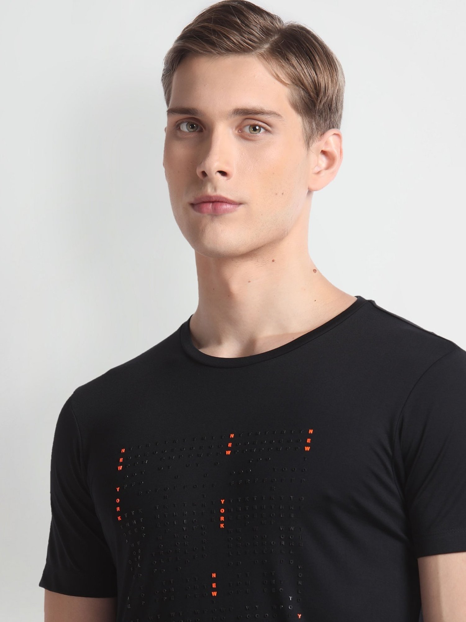 Arrow Newyork Black Cotton Regular Fit Printed T-Shirt