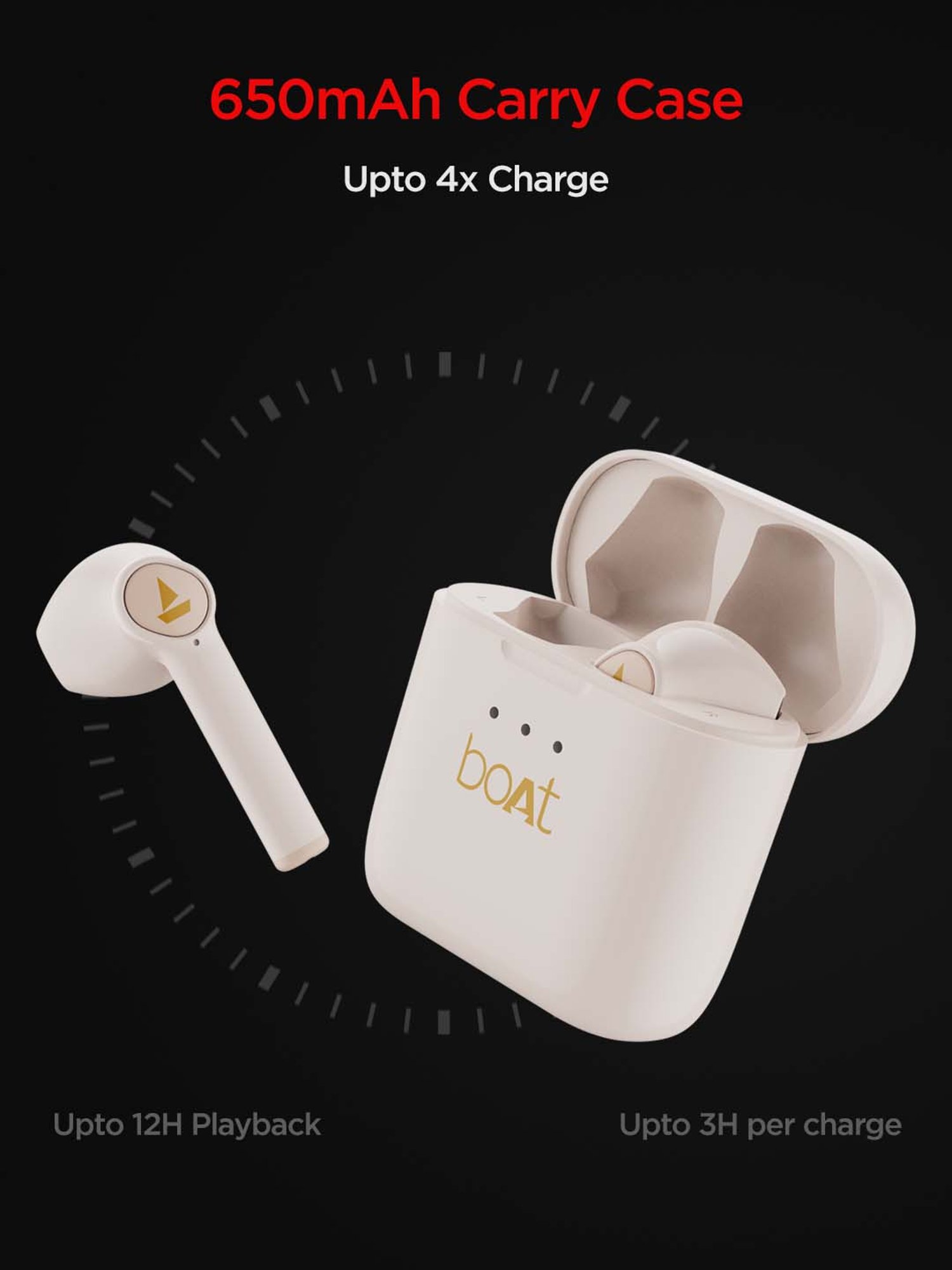 Boat Airdopes 131 In Ear Bluetooth Earbuds with Upto 60H Playback (Crimson Cream, True Wireless)