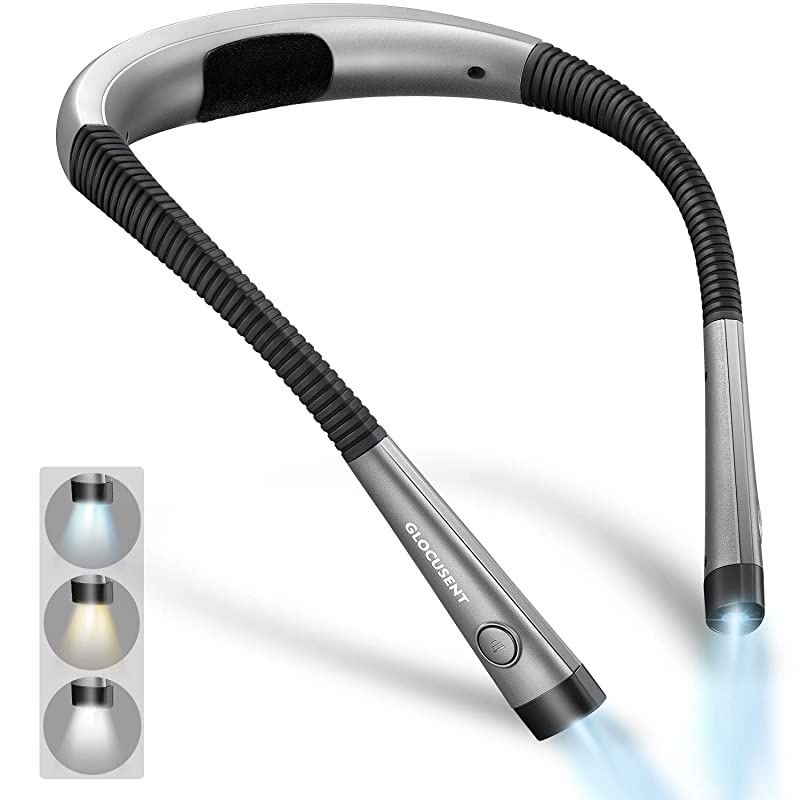 LED Neck Reading Light Book Light for Reading in Bed 3 Colors 6 Brightness Levels Bendable Arms Rechargeable Long Lasting Perfect for Reading Knitting Camping Repairing