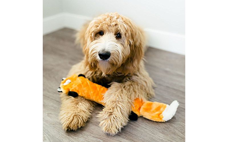 ZippyPaws - Jigglerz Tough No Stuffing Squeaky Plush Dog Toy with Crinkle Head and Tail - Fox