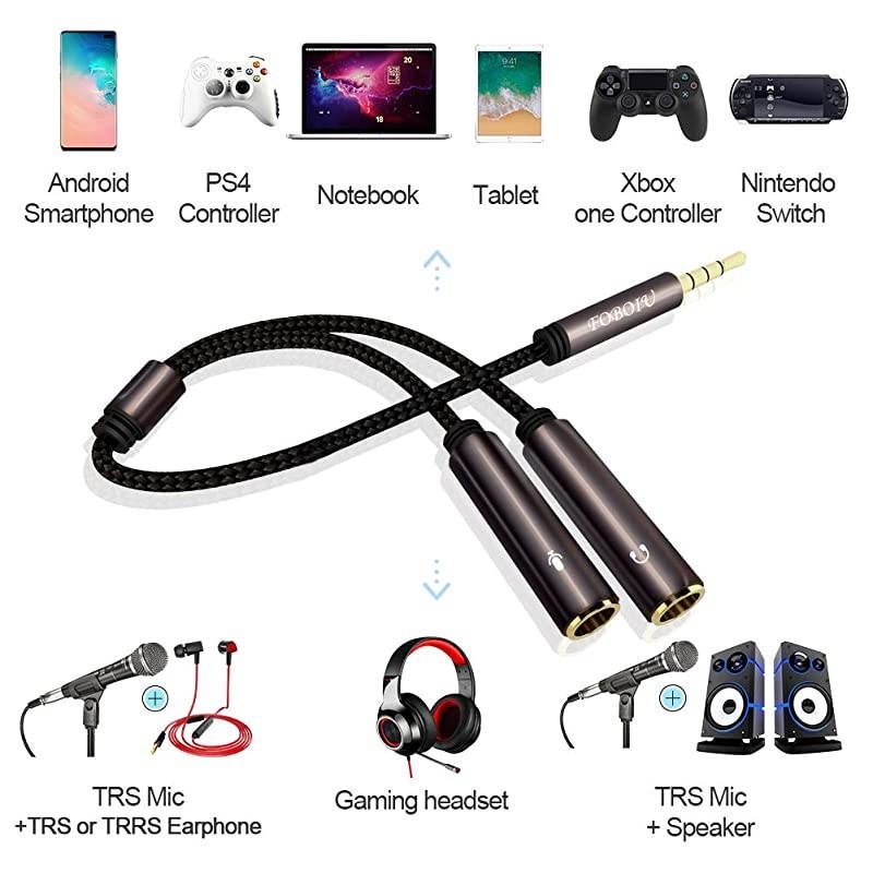 2 Pack Headphone Splitter Adapter  Headset Splitter Separate Headphones and Mic Jack 35mm Splitter for PS4 Xbox One Laptops PC Gaming Headset Tablet Smartphone