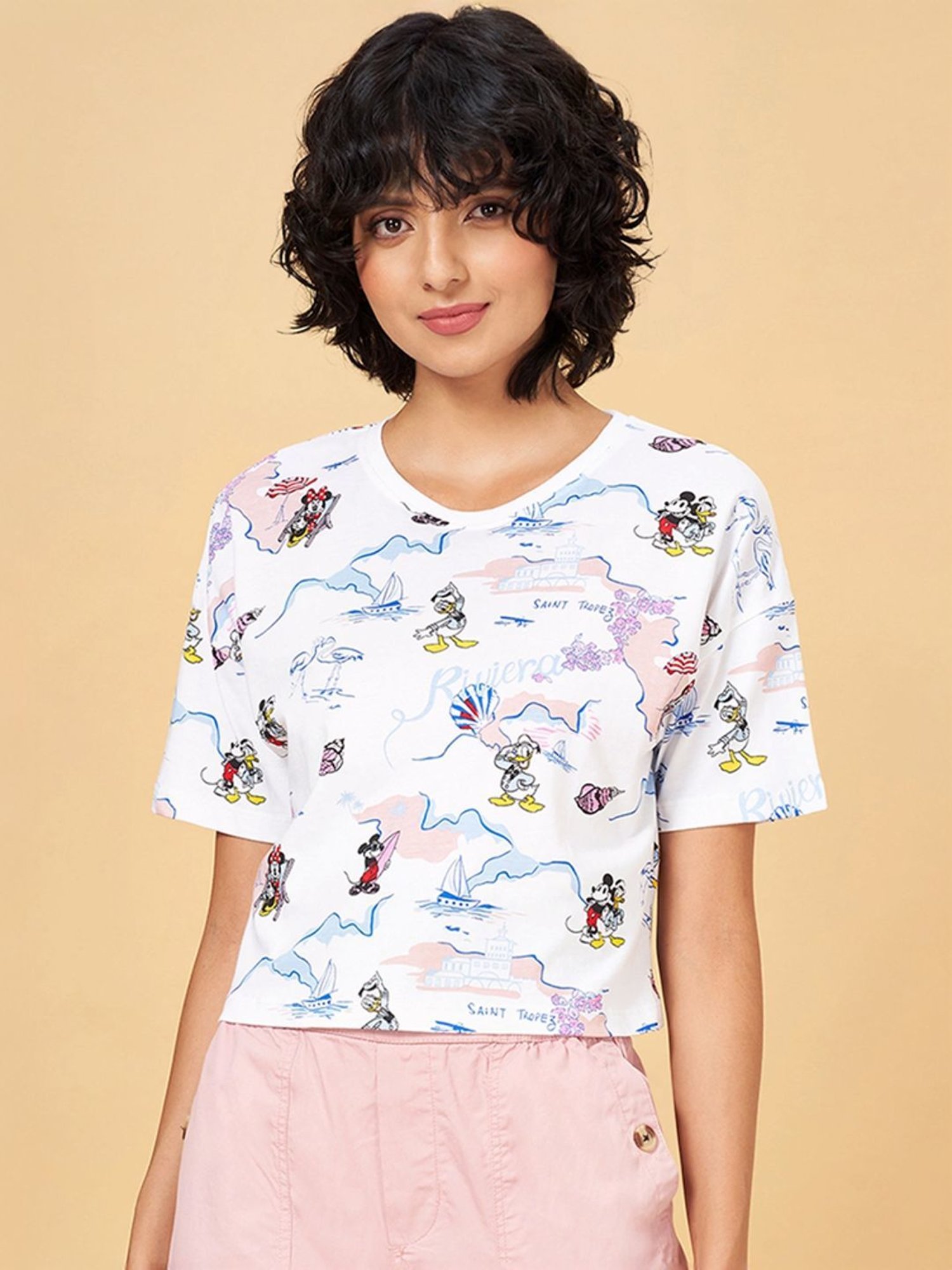 Honey by Pantaloons White Cotton Printed T-Shirt