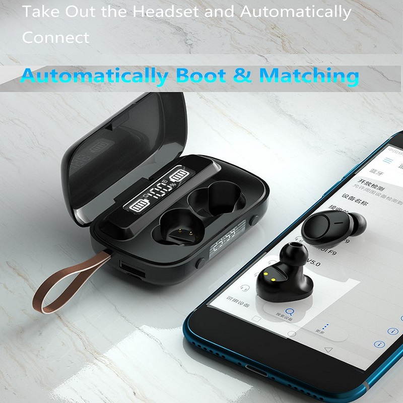 True Wireless Earbuds Bluetooth 5.0 Headphones, IPX7 Waterproof Earphones, HD indicator for battery capacity, integrated with clock and flashight,110H Playtime w/ 3300mAh Charging Case