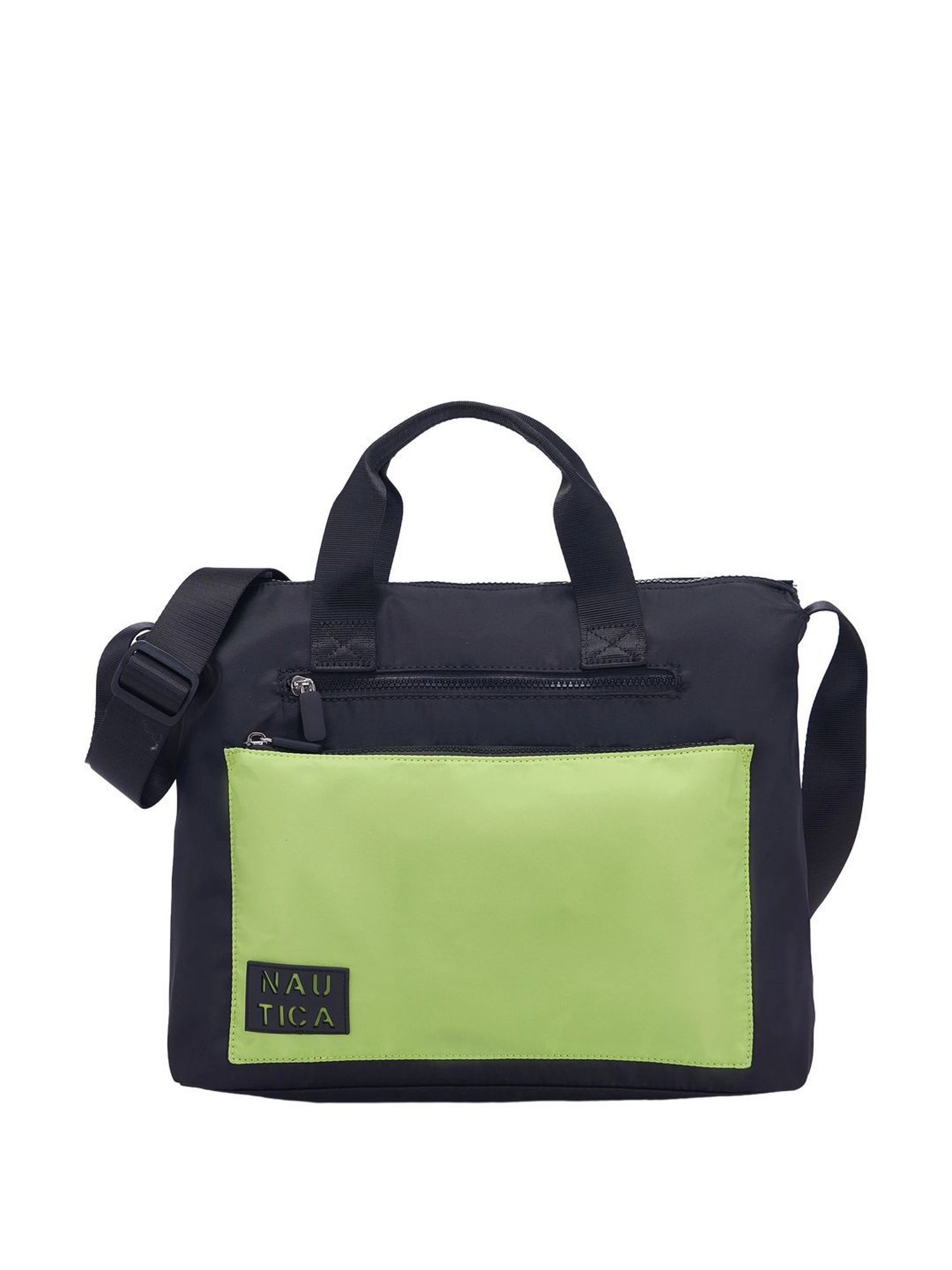 Nautica Black & Green Solid Medium Handbag