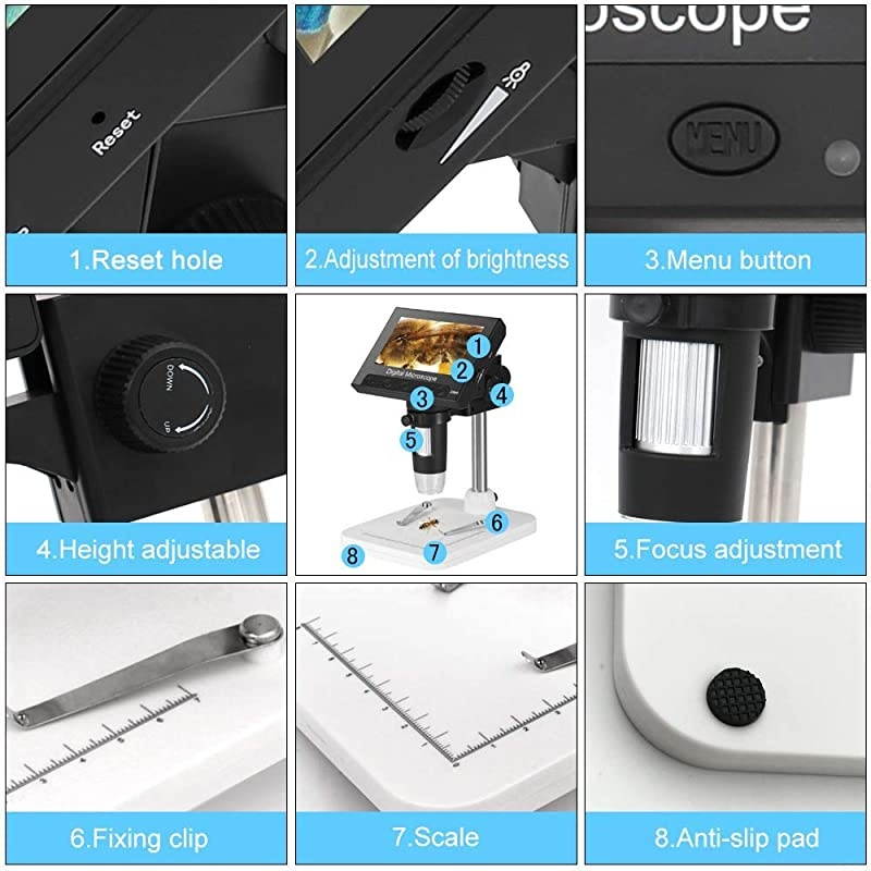 Microscope 43quot LED Screen Display 720P 10X1000X Magnification Zoom Camera Video Recorder for Phone Repair Soldering Tool Jewelry Appraisal Biologic