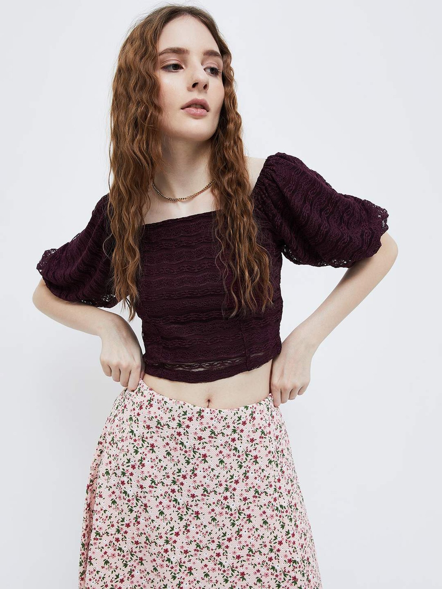 Ginger by Lifestyle Purple Self Pattern Top