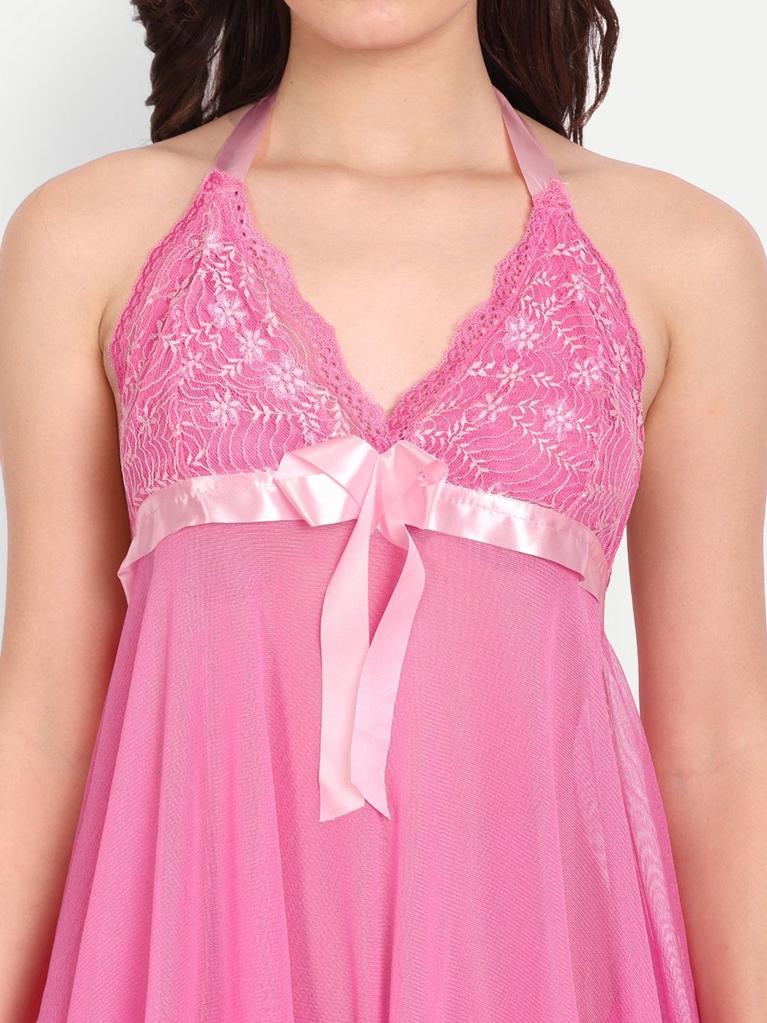 FIMS: Fashion is my Style Pink & Navy Lace Work Babydoll With Thong