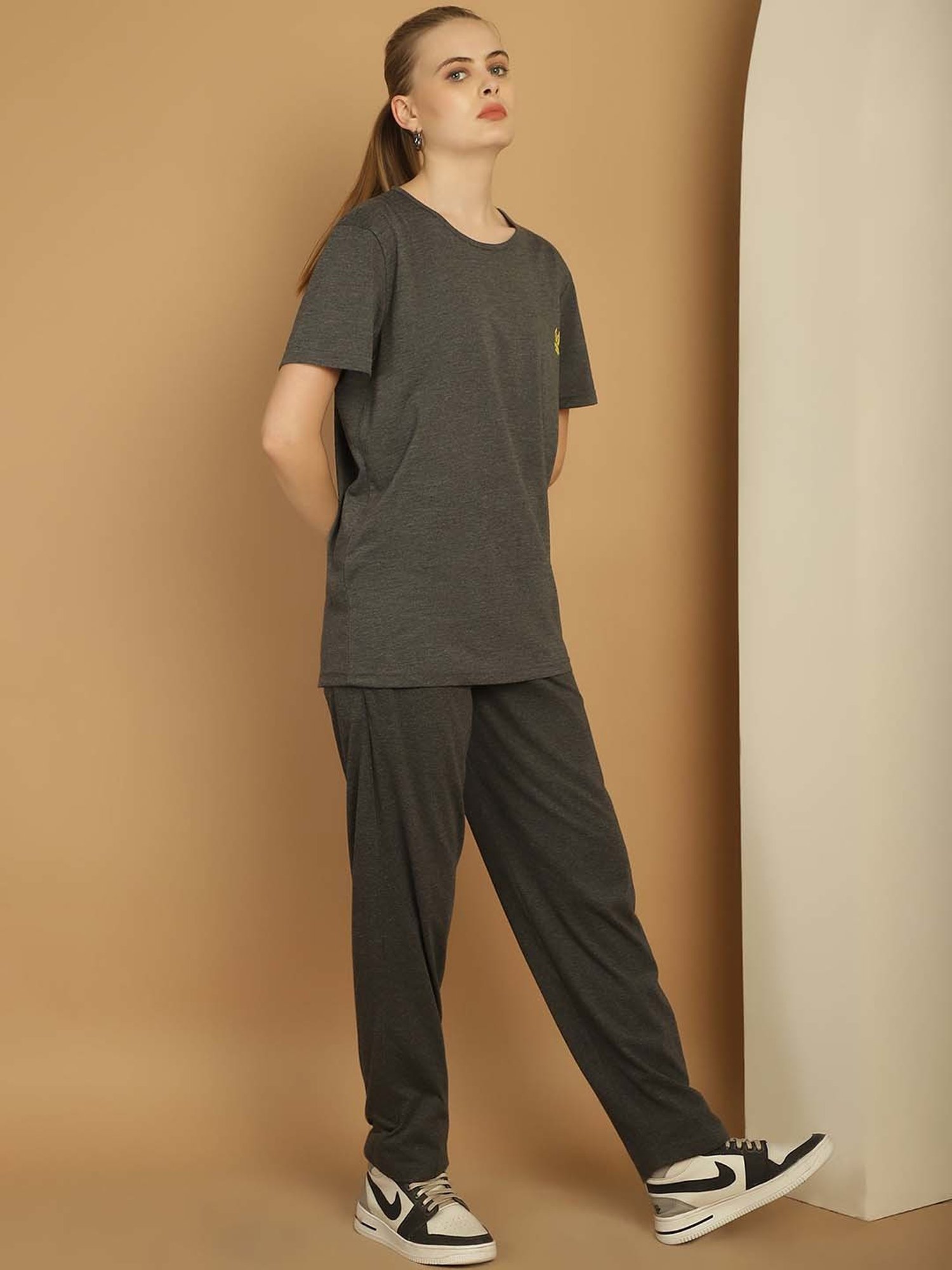 Vimal Jonney Anthracite Grey Cotton Sports T-Shirt Track Pant Set