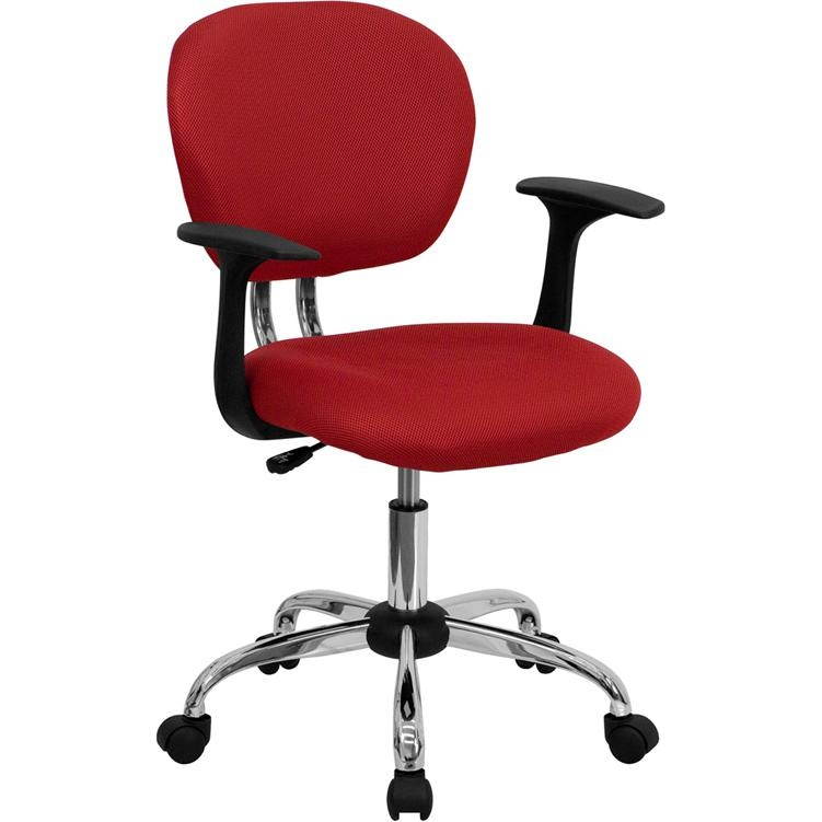 Mid-Back Red Mesh Padded Swivel Task Chair with Chrome Base and Arms