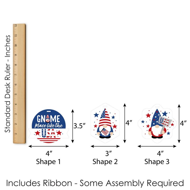 Big Dot of Happiness Patriotic Gnomes - Assorted Hanging Memorial Day, 4th of July and Labor Day Gnome Party Favor Tags - Gift Tag Toppers - Set of 12