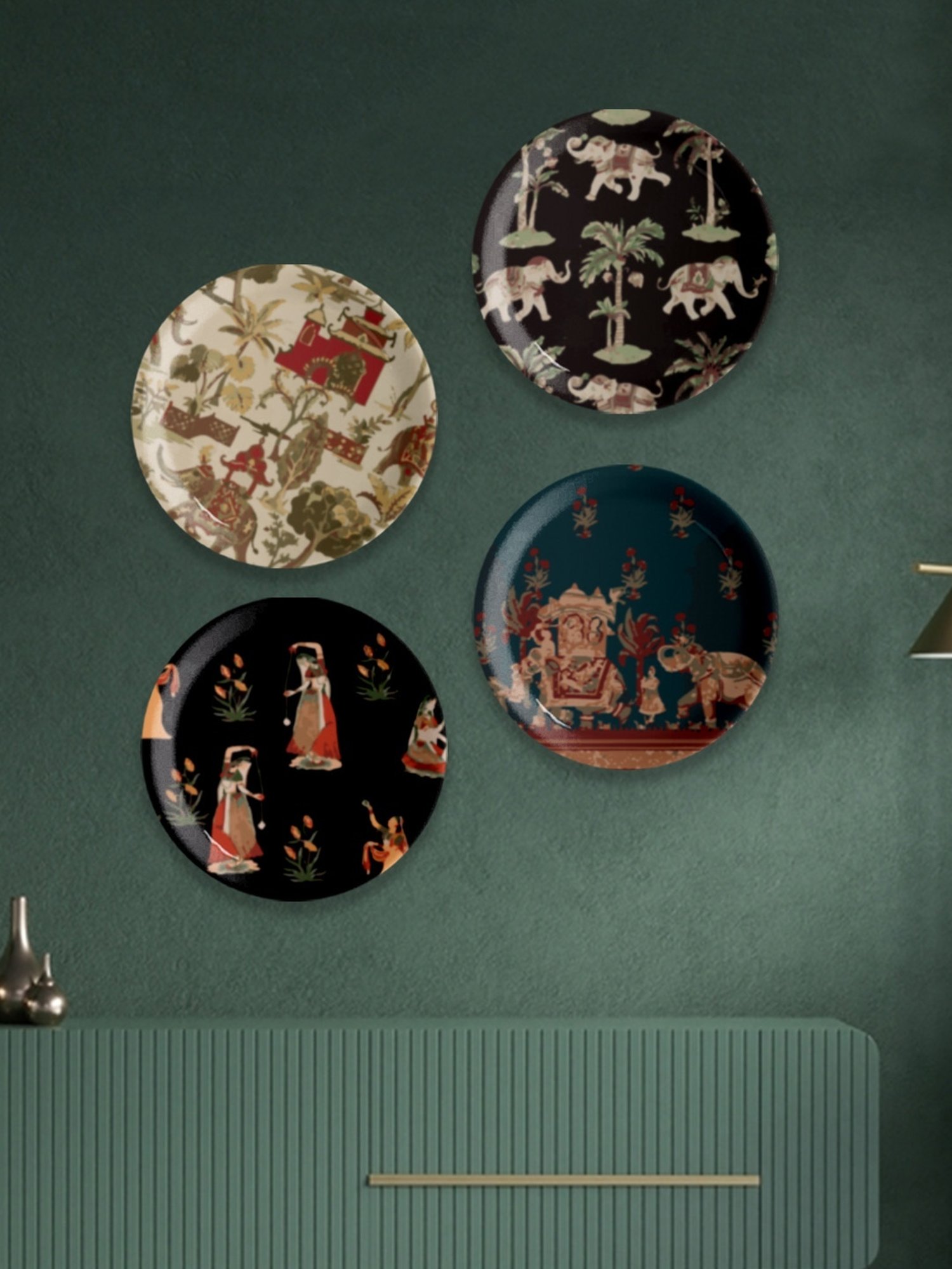 Nestroots Rajasthani Traditional Print Multicolor Porcelain Wall Plate