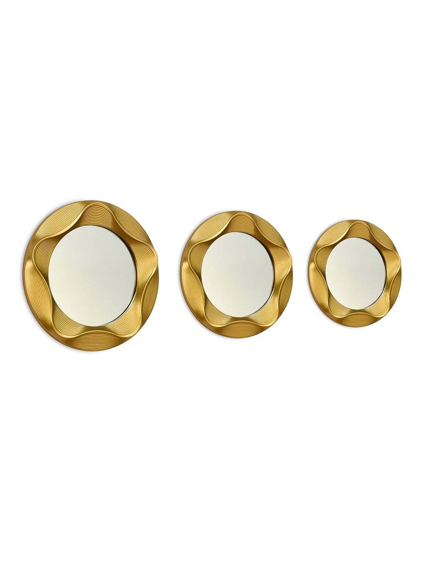 @home Gold Glass 3D Cirque Round Decorative Mirrors - Set of 3