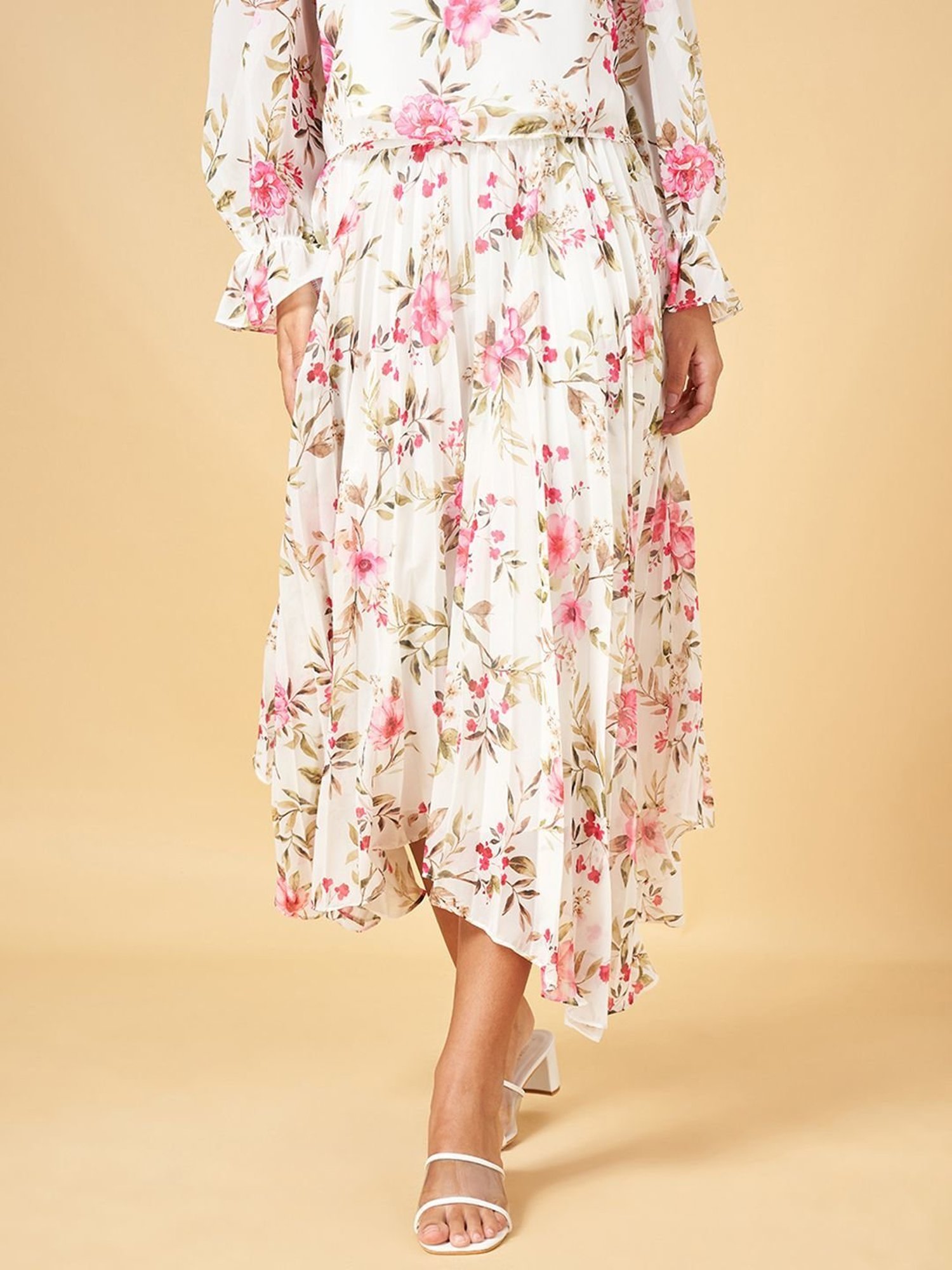 Honey by Pantaloons Off-White Printed Assymetric Skirt