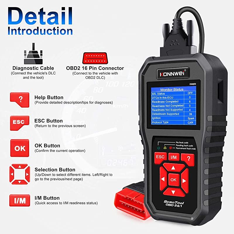 OBD2 Scanner Professional OBD II Auto Fault Code Reader Automotive Check Engine Light Diagnostic EOBD Scan Tool for All OBDII Protocol Cars Since 1996 Enhanced KW850
