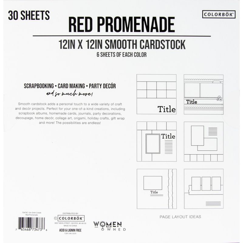 Colorbok 78lb Smooth Cardstock 12"X12" 30/Pkg-Red Promenade, 5 Colors/6 Each