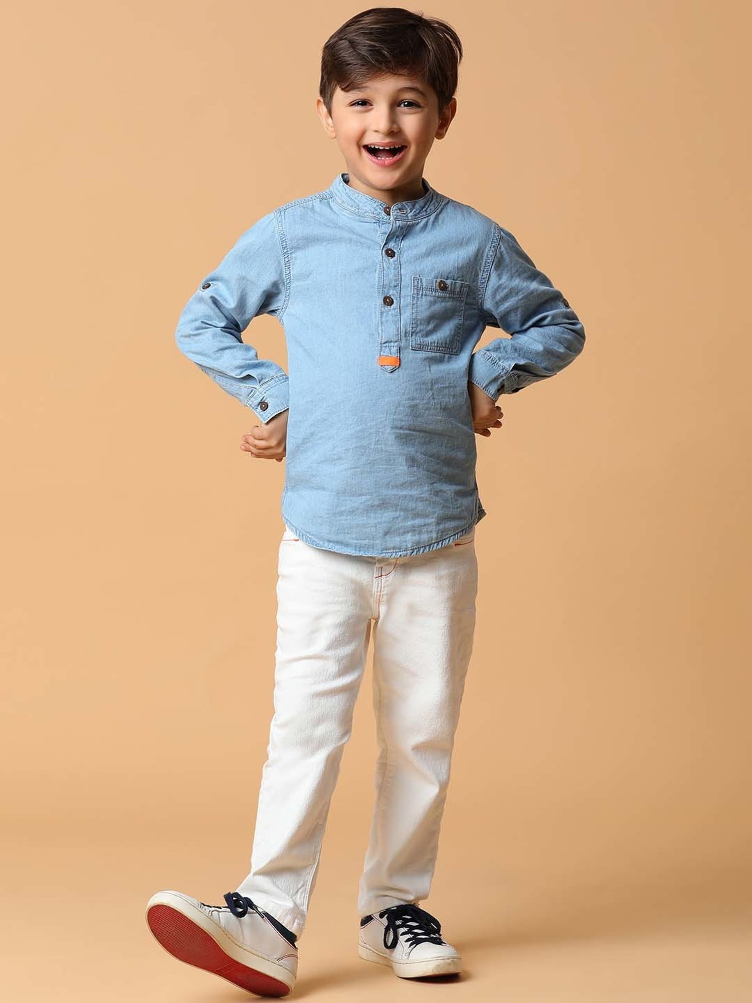 Tales & Stories Kids Blue Cotton Regular Fit Full Sleeves Shirt