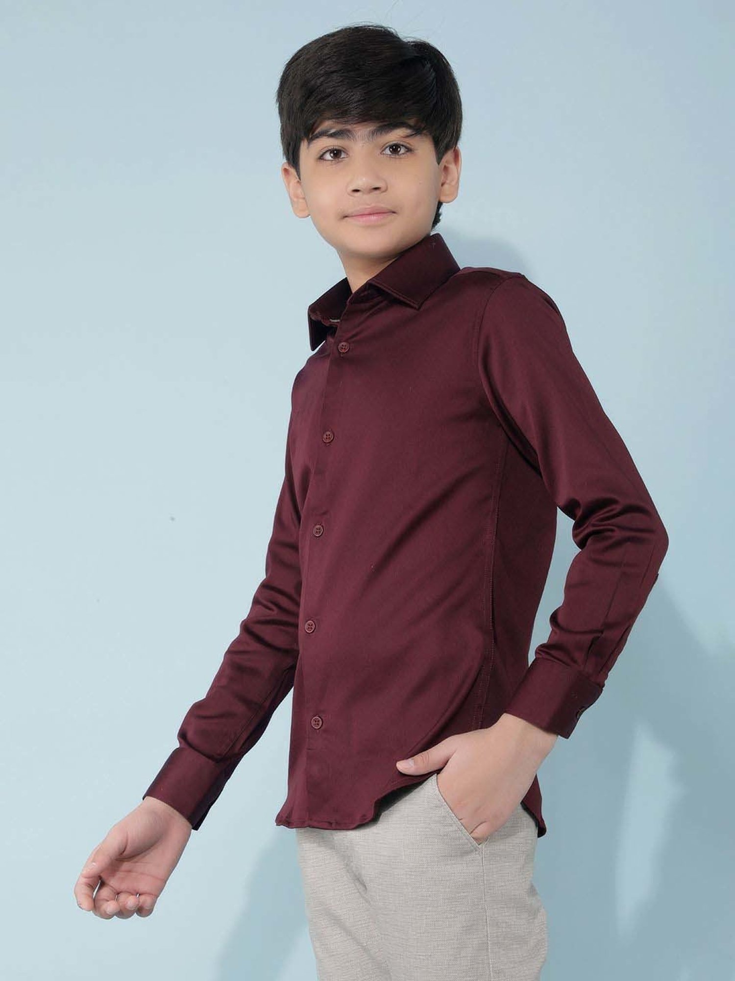 Crimsoune Club Boys Maroon Solid Full Sleeves Shirt