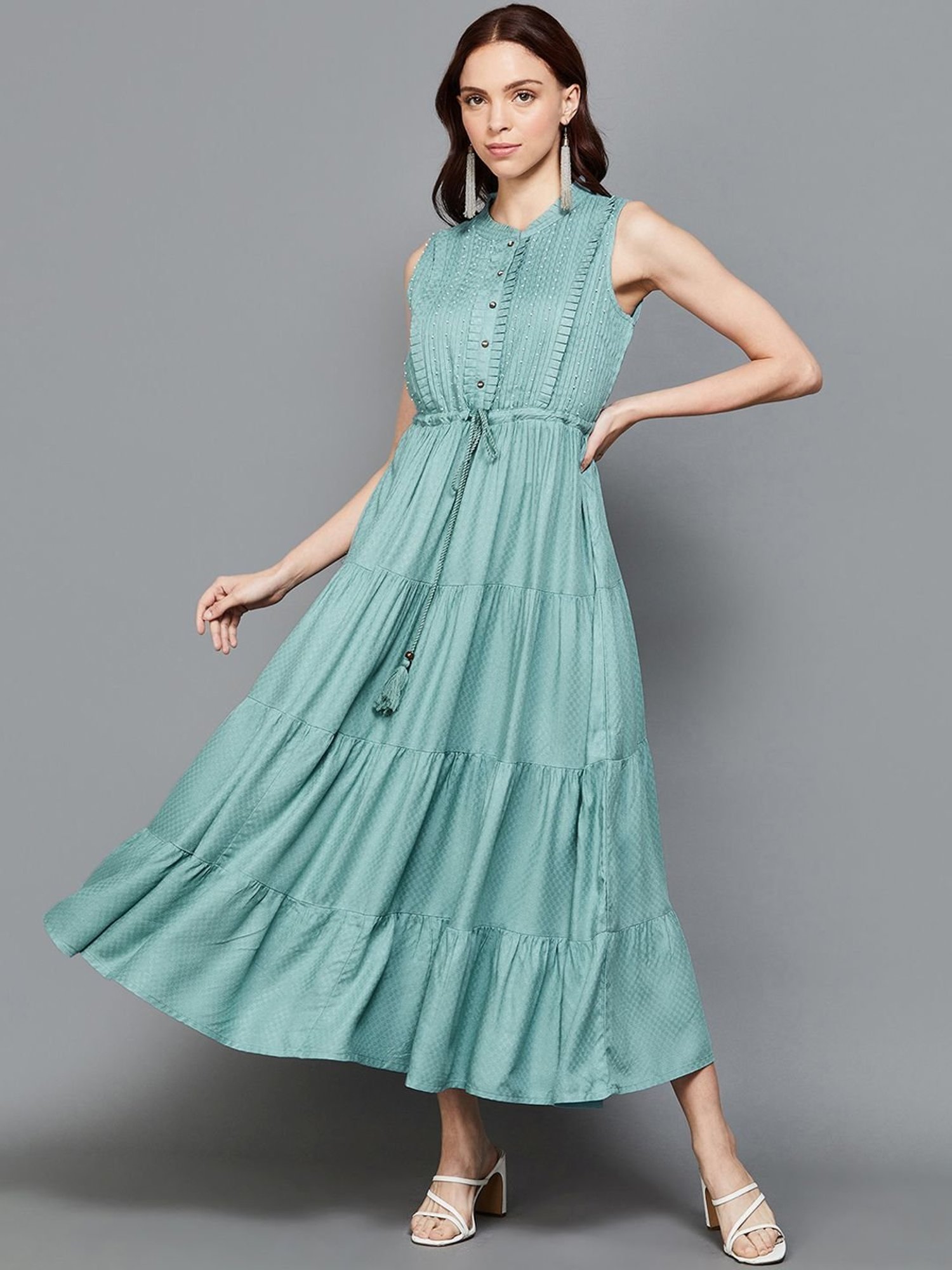 Colour Me by Melange Blue Printed A-Line Dress