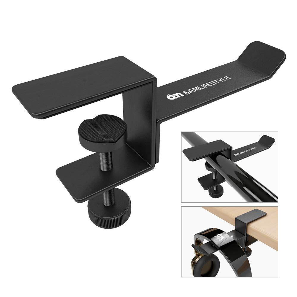 Headphone Headset Stand Holder, 6amLifestyle Universal Metal Gaming Headphones Hanger Mount Under Desk Hook Clip with Adjustable Clamp for All Headsets, Black(Patented)