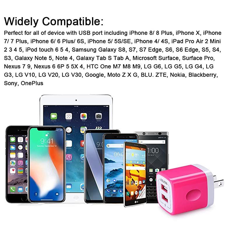 USB Plug Adapter  Universal Travel Charger 3Pack 21A5V Dual USB Wall Charger Power Station Cube Replacement for iPhone X 8766S Plus 5S iPad Samsung Galaxy S8S7S6 Edge HTC LG Moto