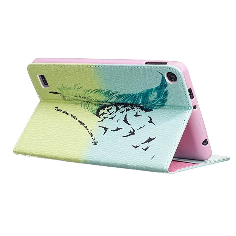 Case for Fire 7 2015  Kickstand Slim Fit Flip Cover with Card Slots Cash Holder Protective Case for  Kindle Fire 7 Display 5th Generation 2015 Release Feather