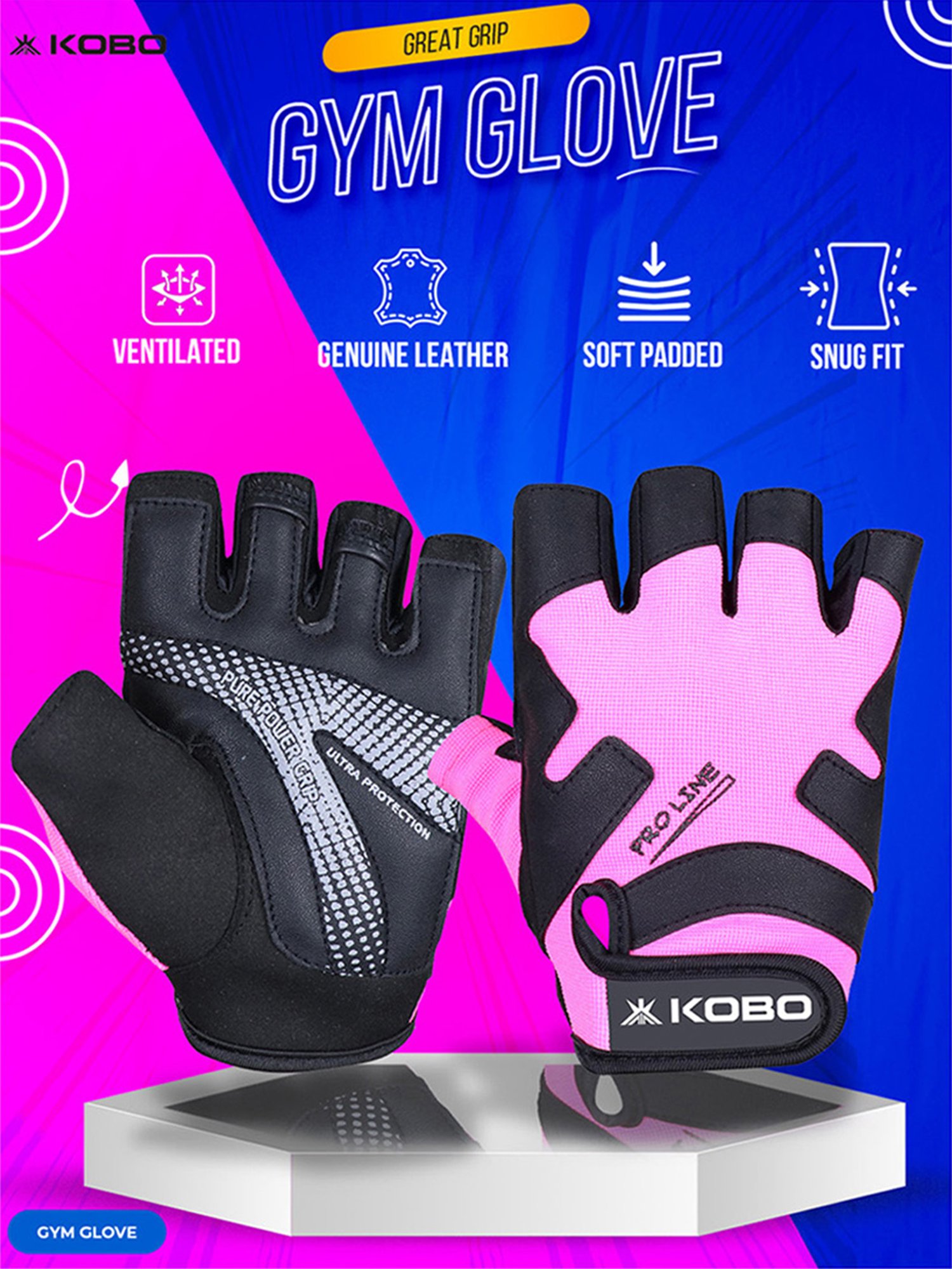 Kobo Weight Lifting Gym Gloves (Pink) Size - S