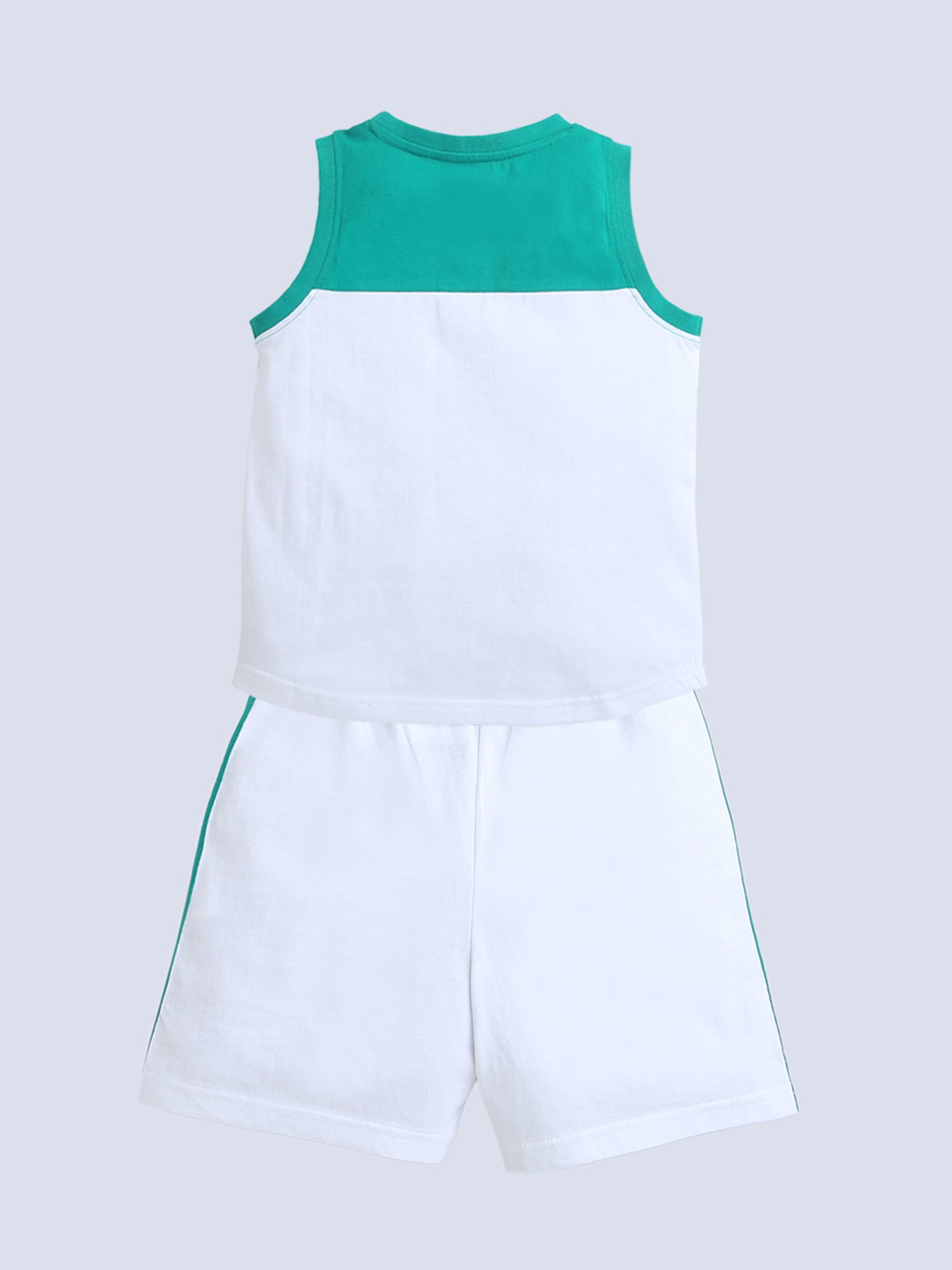 Bumzee Kids White & Green Printed T-Shirt with Shorts