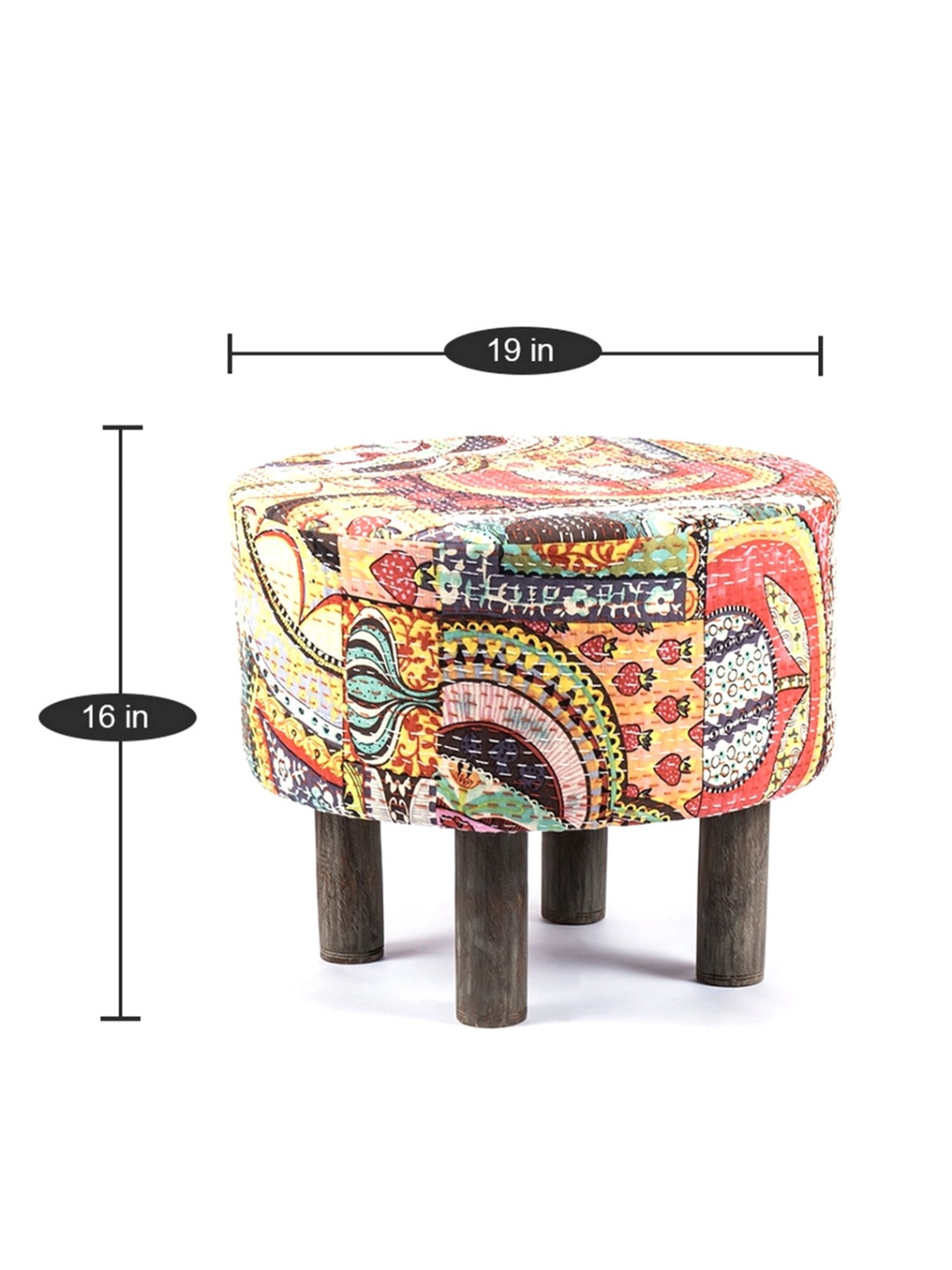 Chumbak French Sahara Solid Mustard Yellow Wood Ottoman