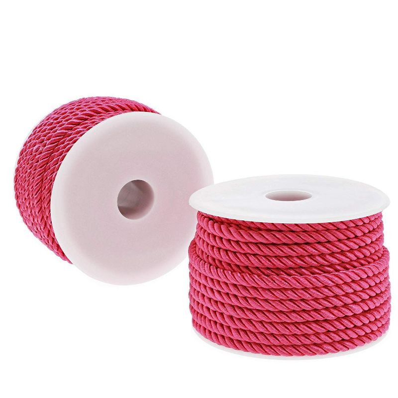 2x Twisted Nylon Rope Rayon Cord Trim Rope DIY Crafts, 0.2 inch x 18 Yards, Pink