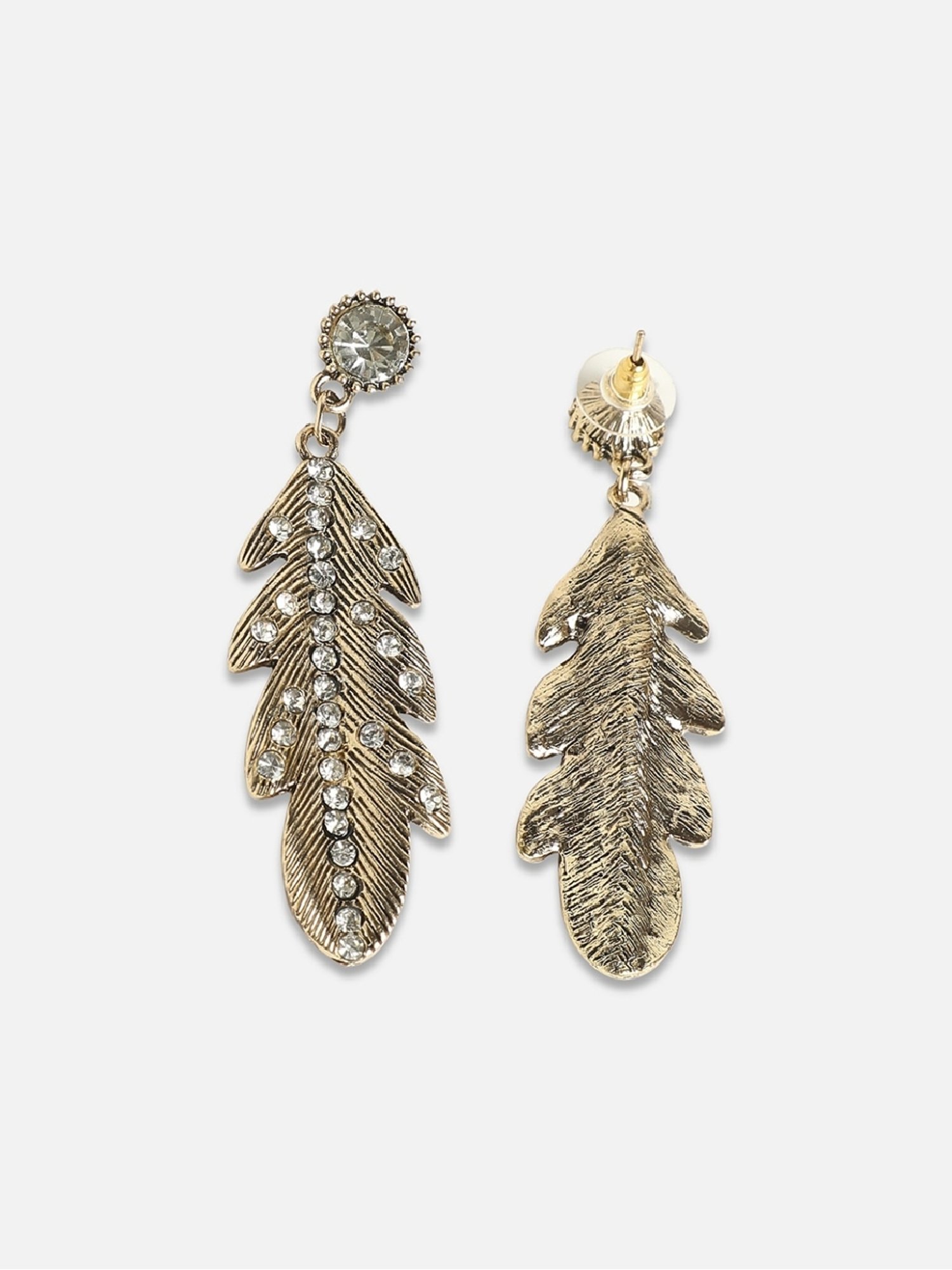Sohi Women's Stone Lined Leaf Drop Earrings  Metallic Gold