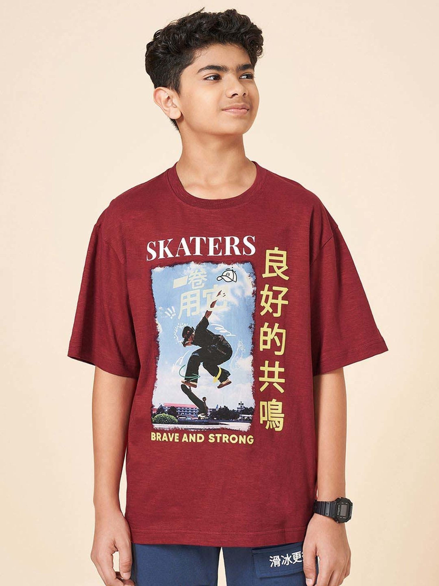 Coolsters by Pantaloons Boys Tibetan Red Cotton Printed T-Shirts