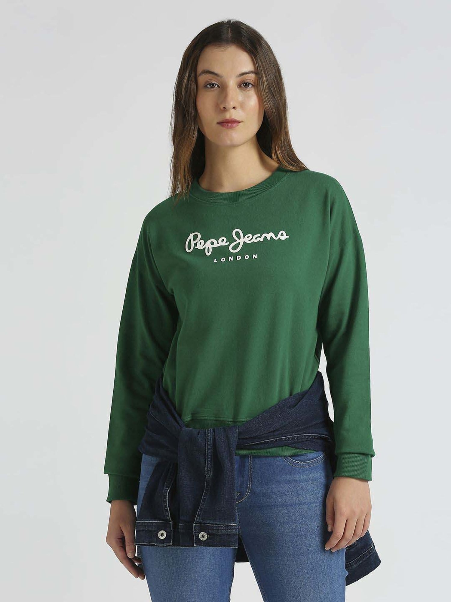 Pepe Jeans Green Cotton Printed Sweatshirt