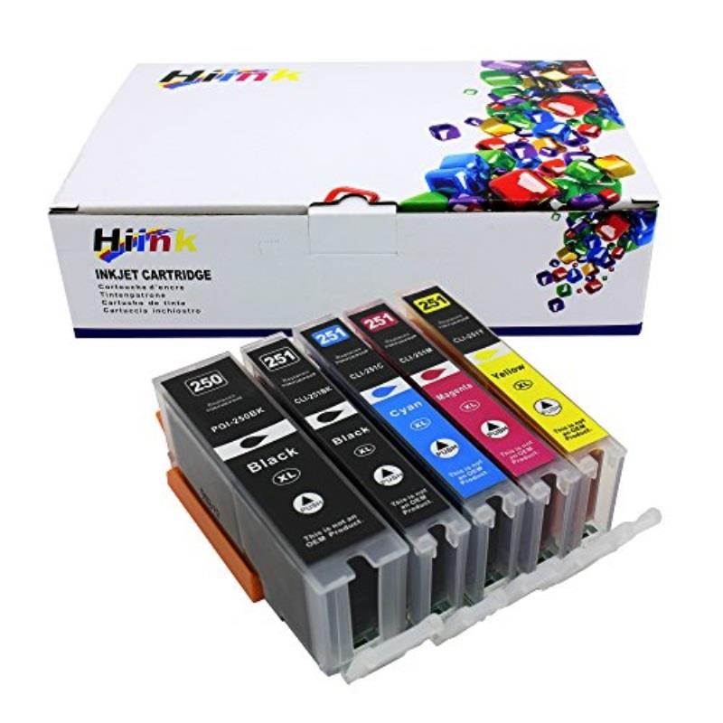 hi ink 5 pack pgi250 cli251 high yield ink for canon pgi250xl cli251xl 1 black, 1 cyan,1 magenta, 1 yellow, 1 photo black 5 pack compatible with pixma ip7220 ix6820 mg5420 mg5422 mg5520 mg5522 mg6420