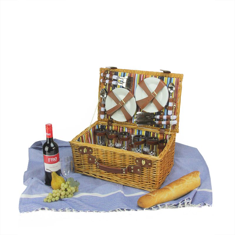 Northlight 15.5" Hand Woven Willow 2-Person Picnic Basket and Accessory Set - Brown