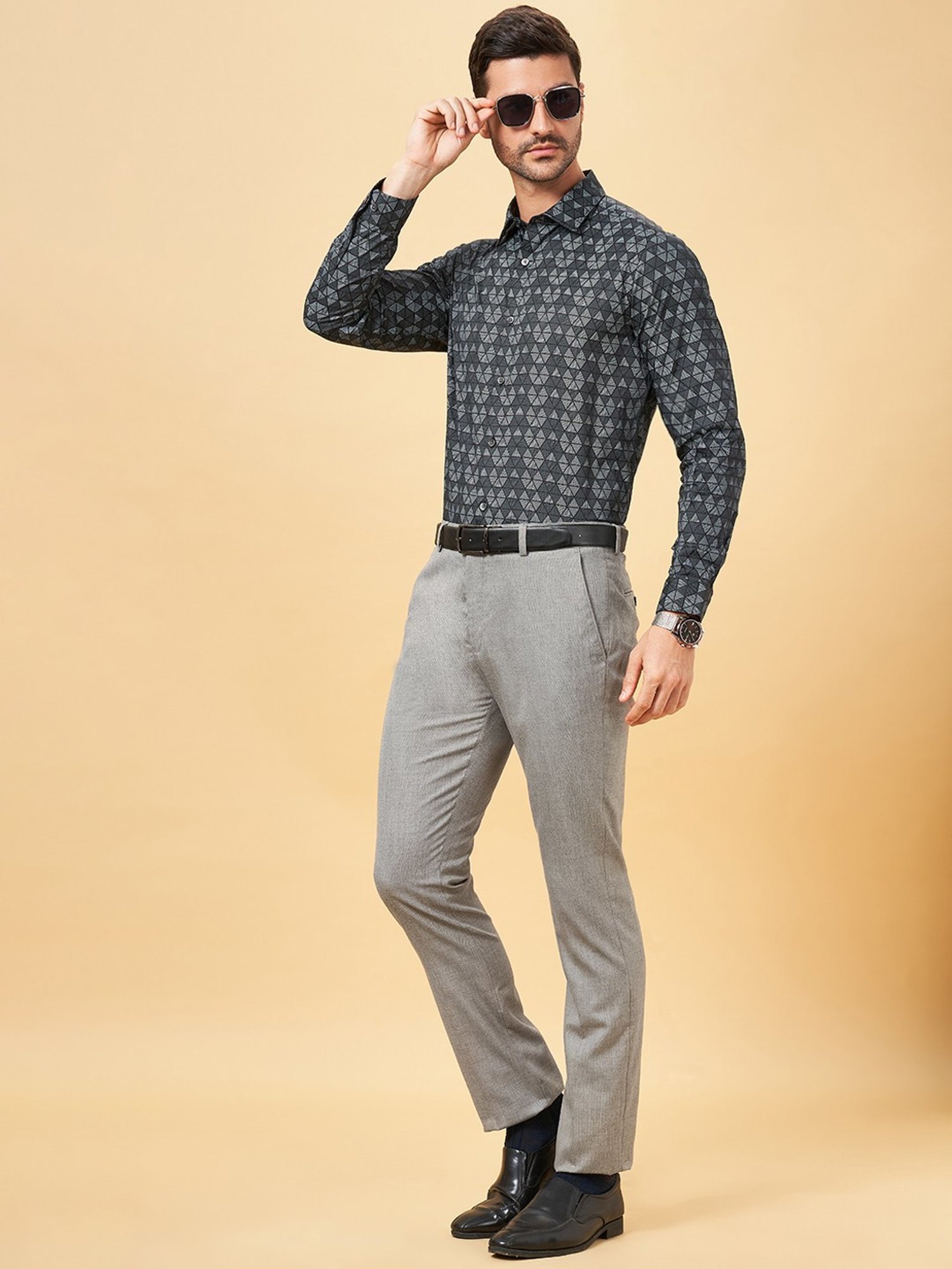 Peregrine by Pantaloons Jet Black Cotton Slim Fit Printed Shirt