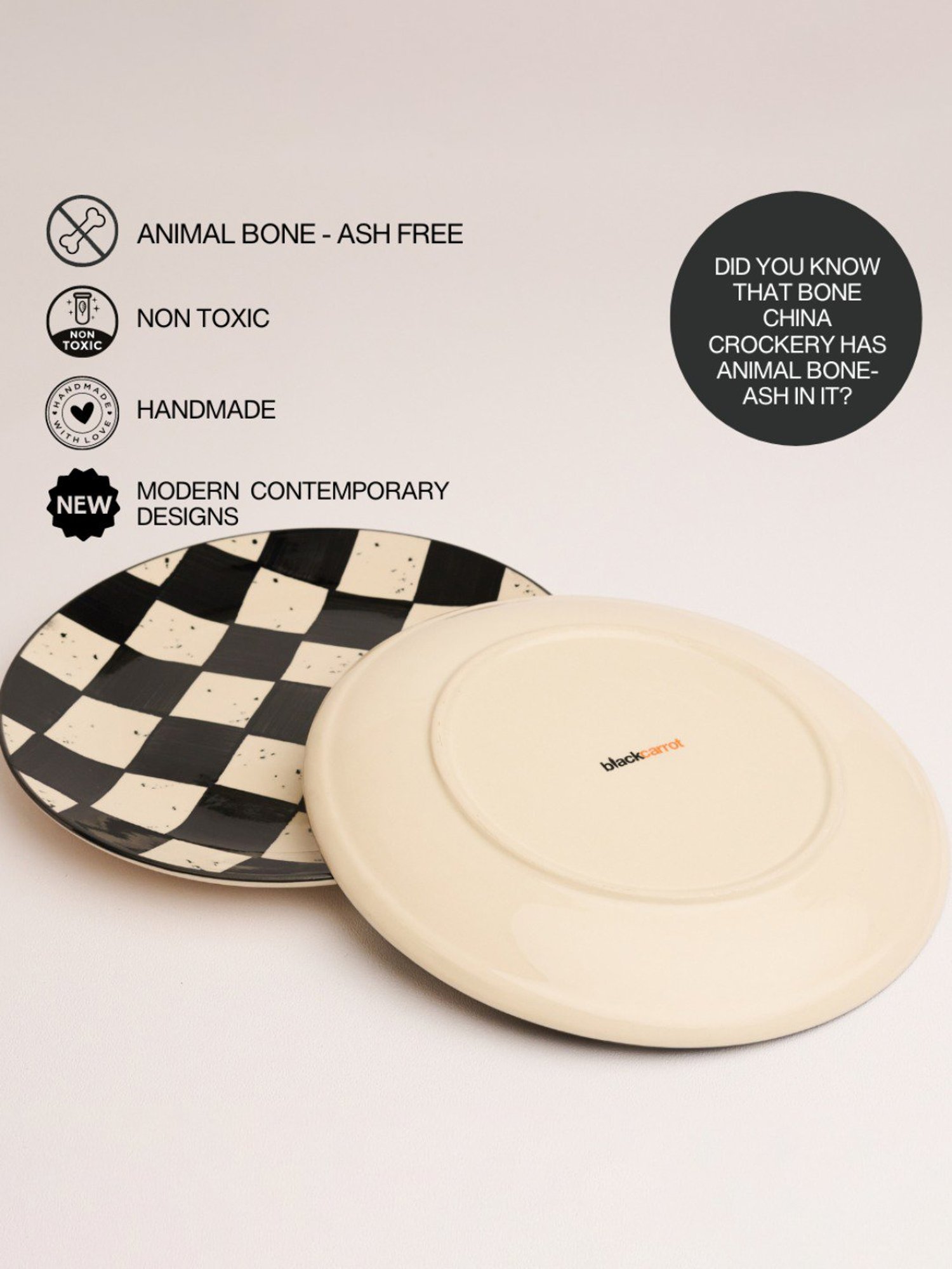 BlackCarrot Black & White Ceramic Dinner Plates - Set of 2