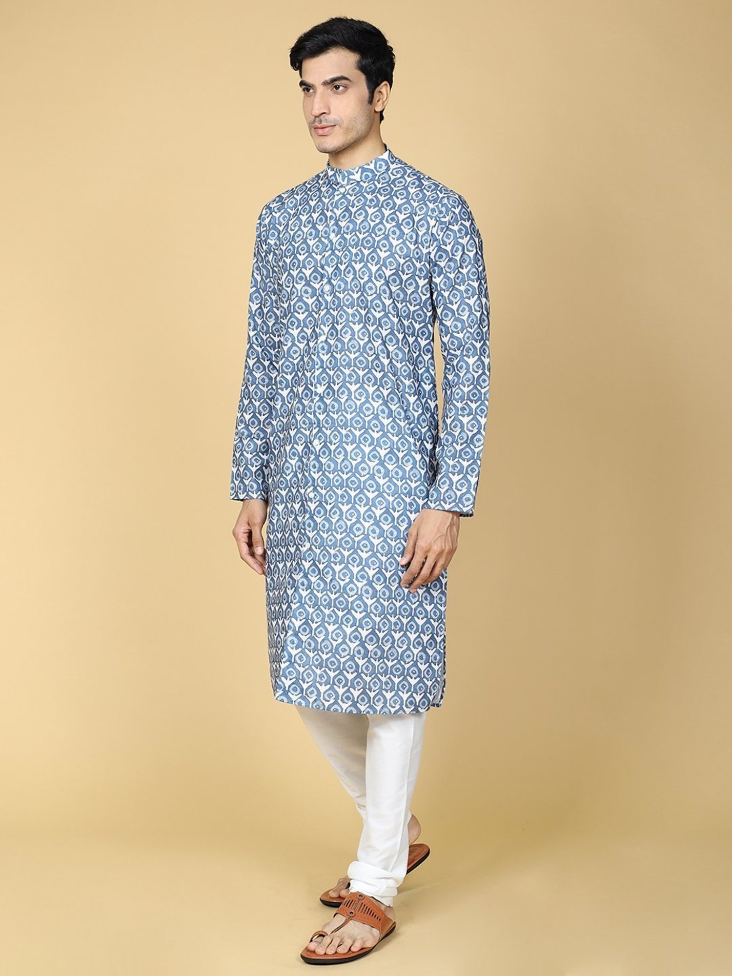 TABARD Blue Cotton Regular Fit Printed Kurta Bottom Set
