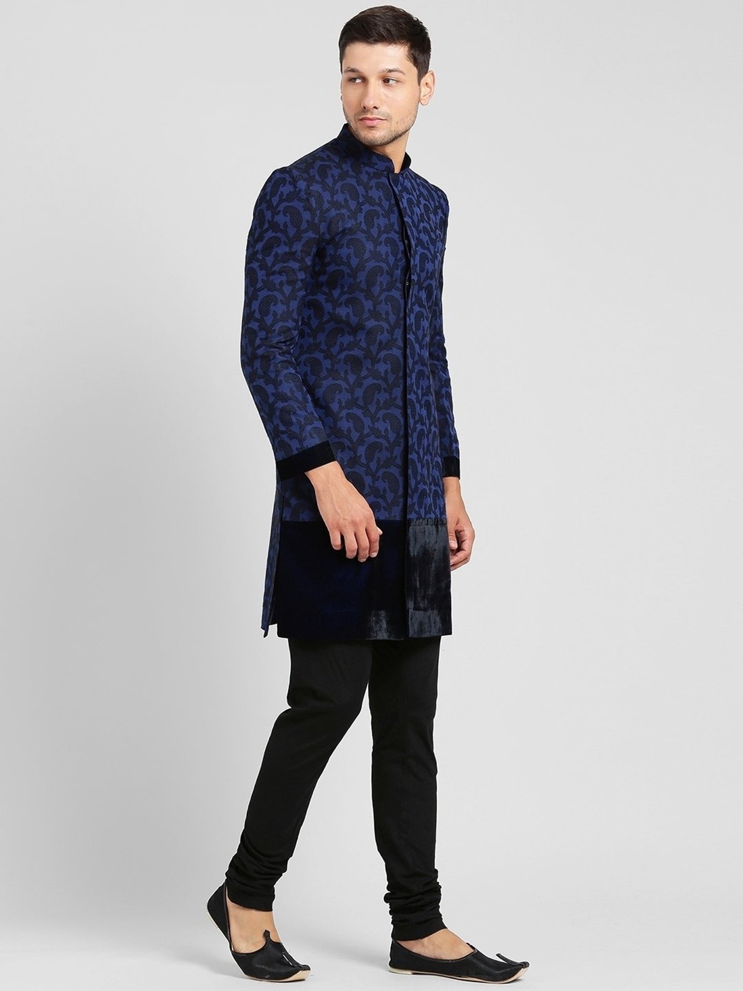 Kisah Navy Regular Fit Printed Sherwani Jacket