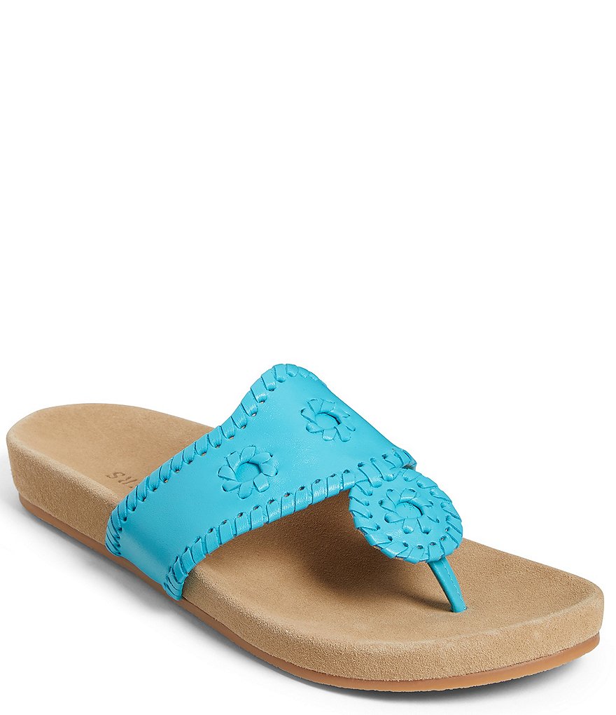 Jack Rogers Jacks Comfort Leather Whipstitch Detail Thong Sandals