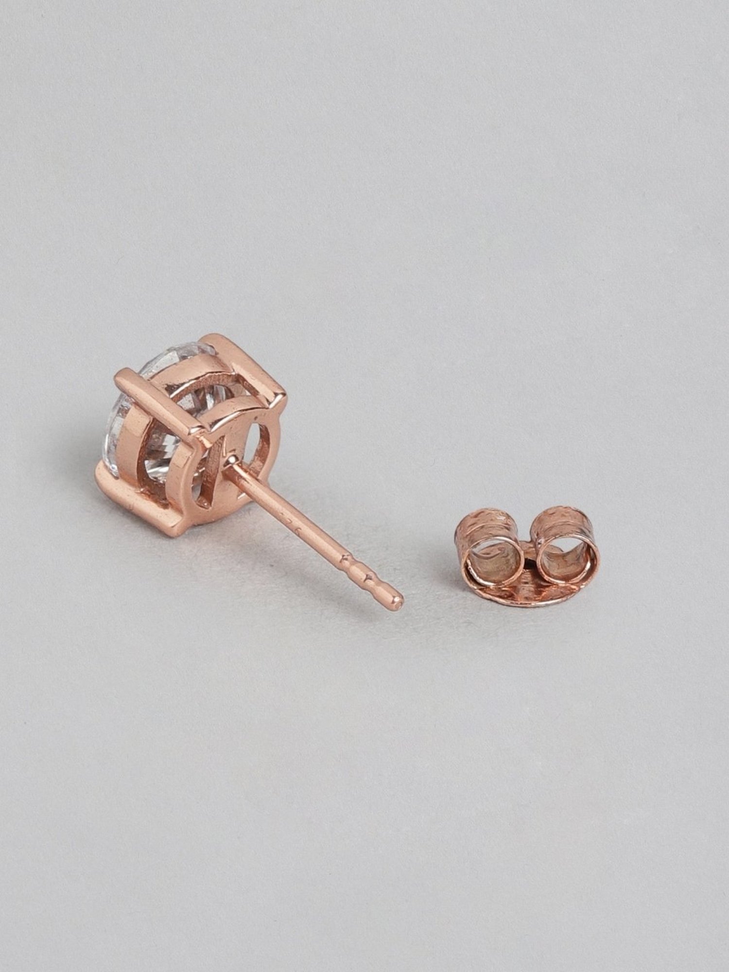 Zavya 92.5 Sterling Silver Rose Gold Alexis Solitaire Earrings for Women