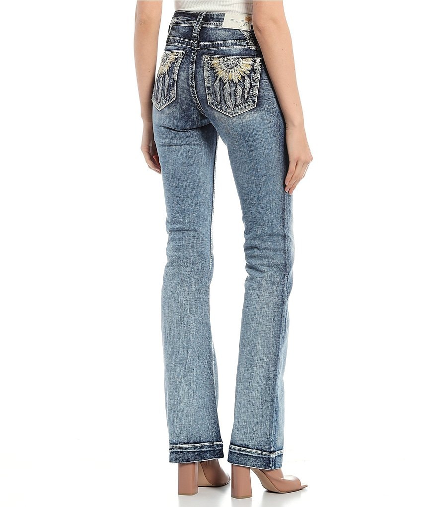 Miss Me Mid Rise Embellished Sunflower Pocket Bootcut Jeans