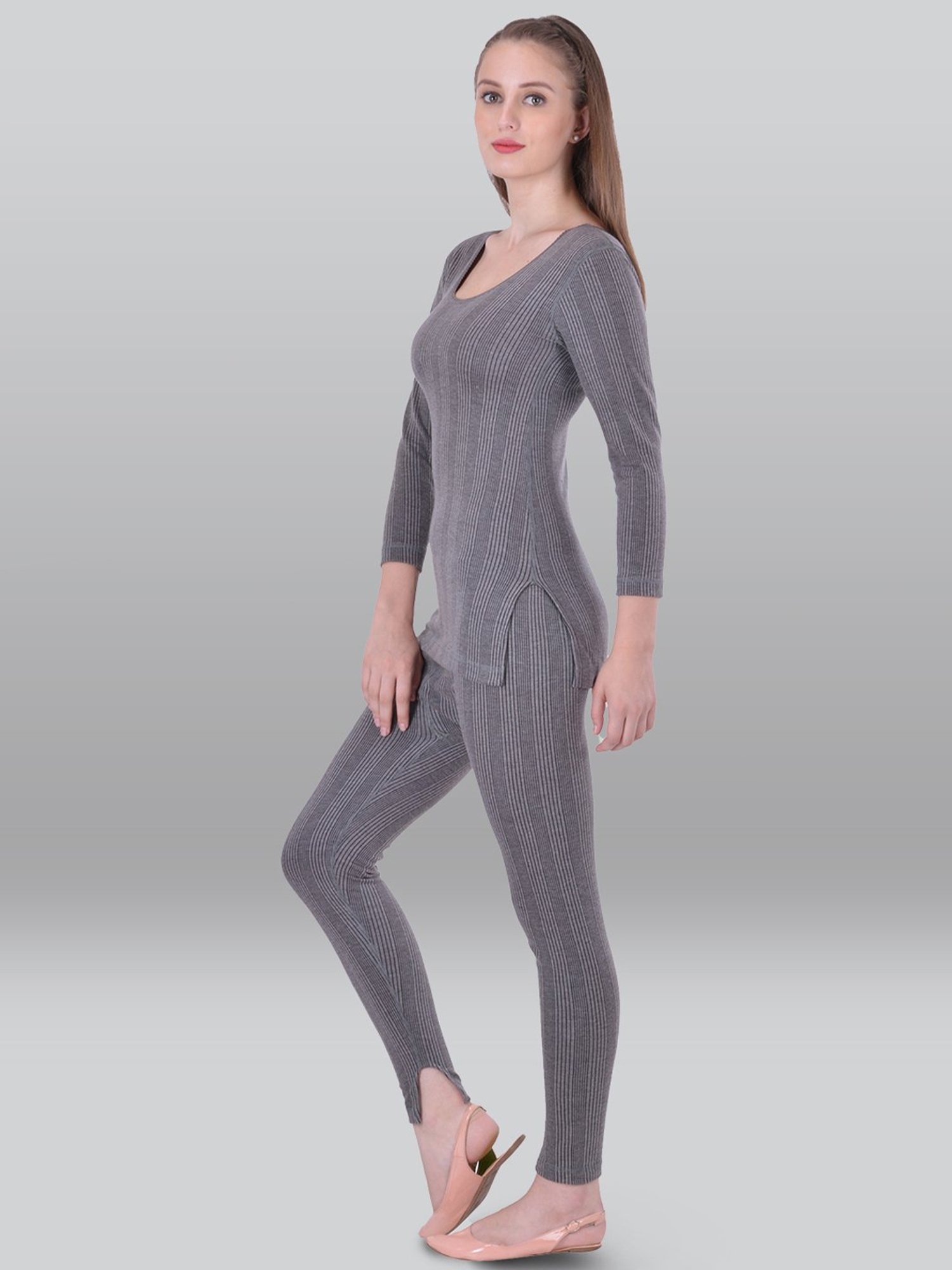 LUX Inferno Grey Striped Top Leggings Set