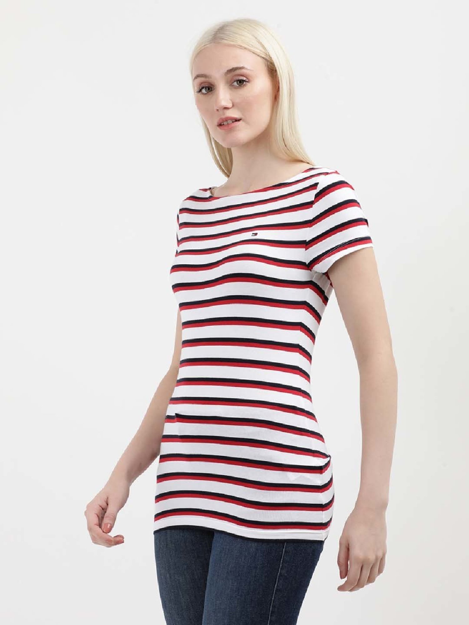 TOMMY HILFIGER White & Red Cotton Striped Top