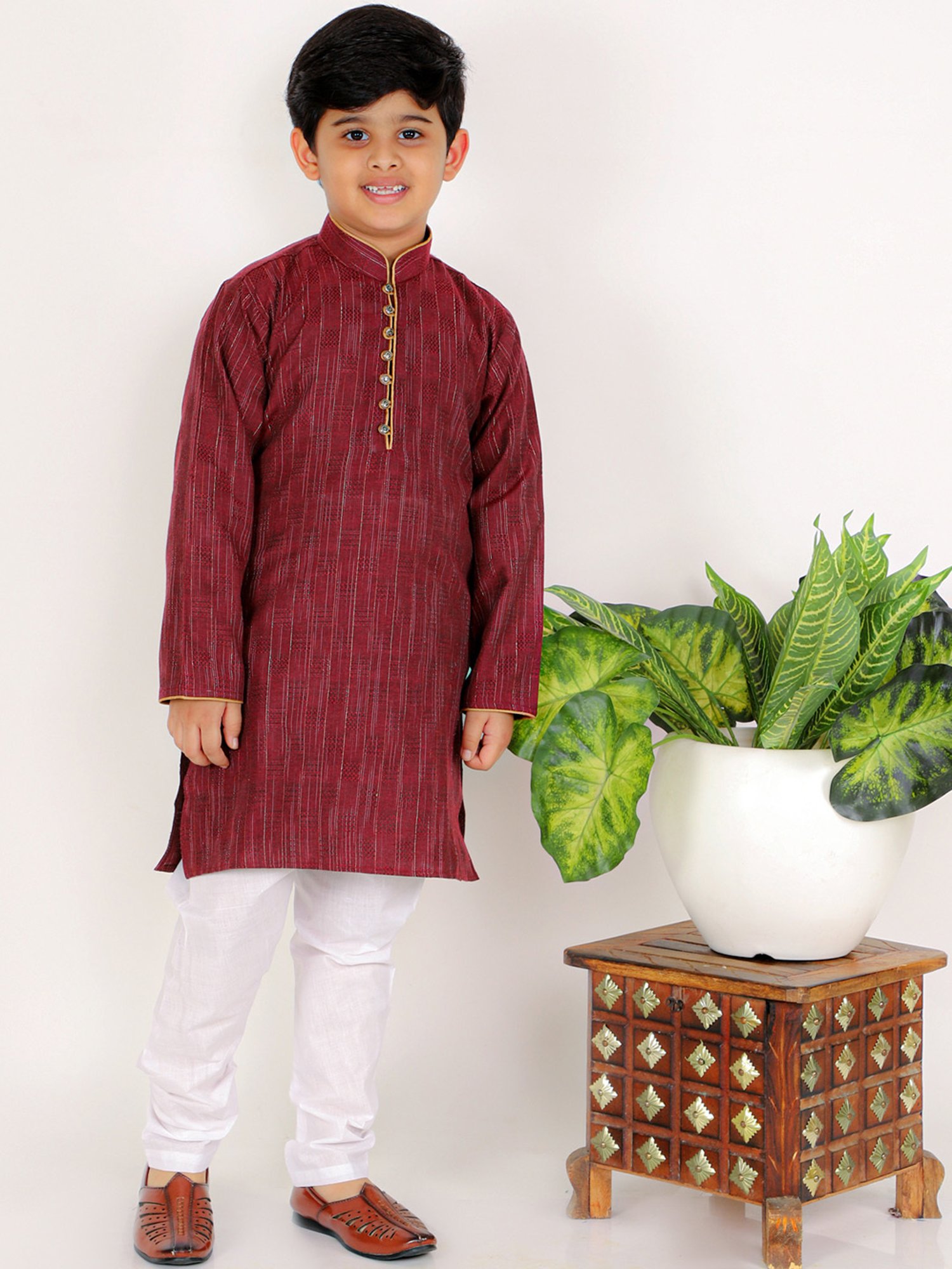 Pro-Ethic Style Developer Kids Maroon & White Printed Full Sleeves Kurta with Pyjamas