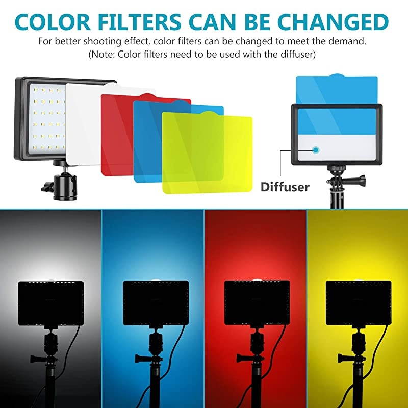 2 Packs Dimmable 5600K USB LED Video Light with Adjustable Tripod StandColor Filters for TabletopLow Angle Shooting Colorful LED Lighting Product Portrait YouTube Video Photography